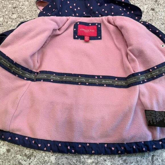 Toddler Girl London Fog Fleece Lined Pink Heart Print Navy Blue Jacket-Size 3T‎ - Picture 4 of 9